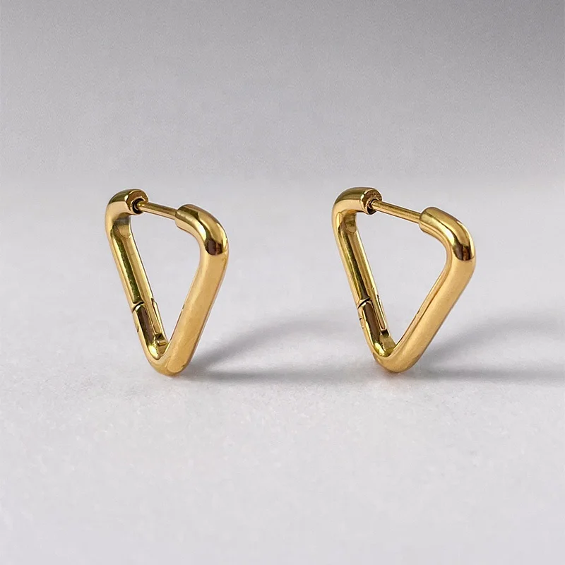 18K Gold Plated Stainless Steel Jewelry Geometry Triangle Design Ear Stud Accessories Earrings E211337