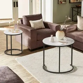 Black Round New Design Unique Side Wire Tea Nest Long Iron Nesting Stone Sofa Side Nesting Coffee Table