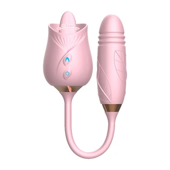 Powerful Women Rose Sex Toy Clitoral Sucking Black Rose Vibrator Licking Tongue Double Sided Rose Shape Vibrator for Couples