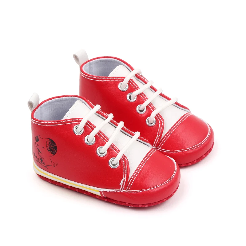 0-12 Months PU Leather Canvas Casual Baby Shoes Lace-up Toddler Shoes supplier