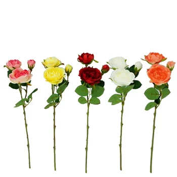 Wholesale Polyester 3 Heads 39cm Single Rose Red Artificial Silk Roses Decorative Flowers For Home Wedding Decor