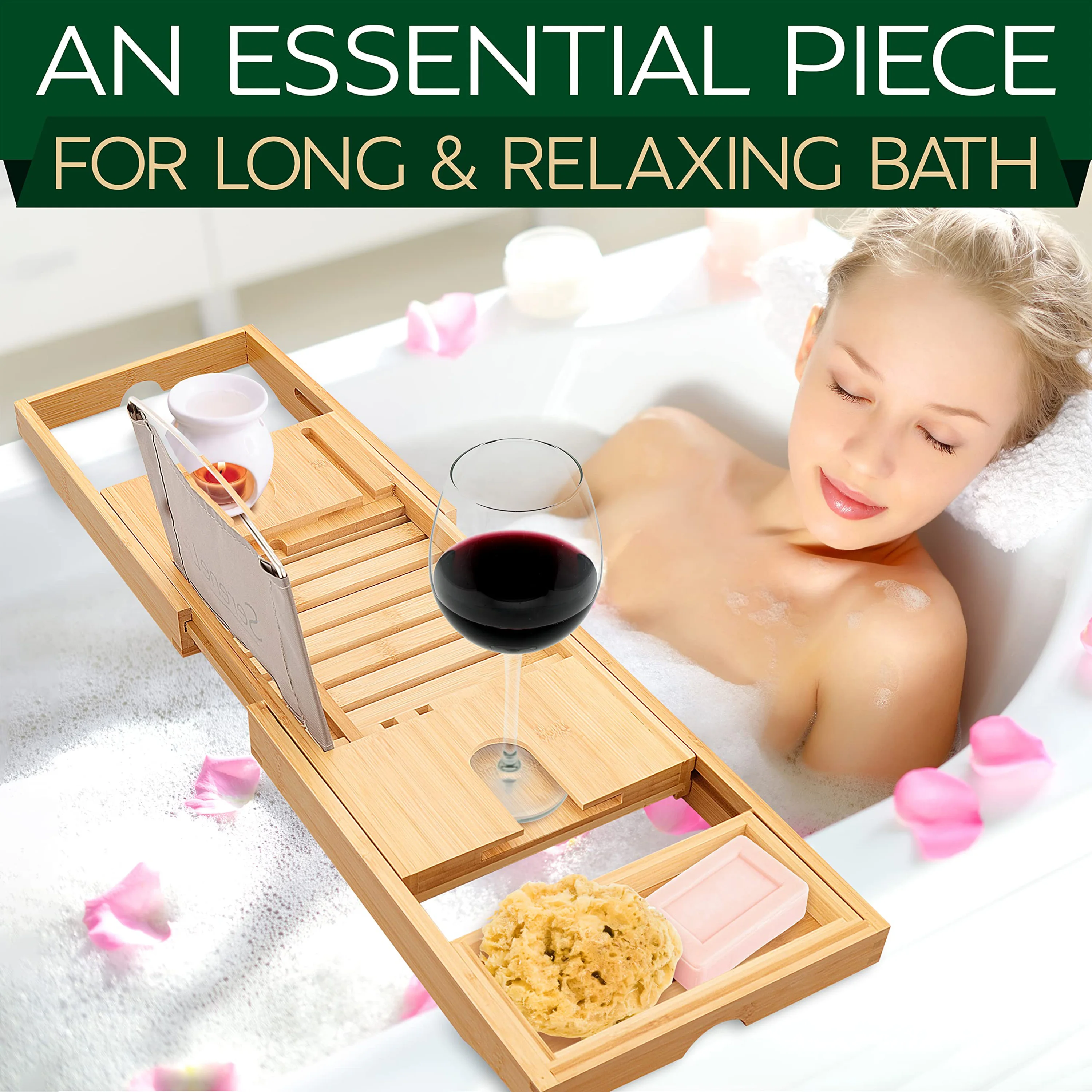 product luxury bamboo bathtub caddy tray extendable bath tub organizer bathtub tray wine glass holder bathroom accessories-4