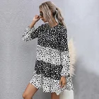 Summer Summer Ladies Stripe Dot Print Long Sleeve O-neck Loose Chiffon Short Dress For Casual