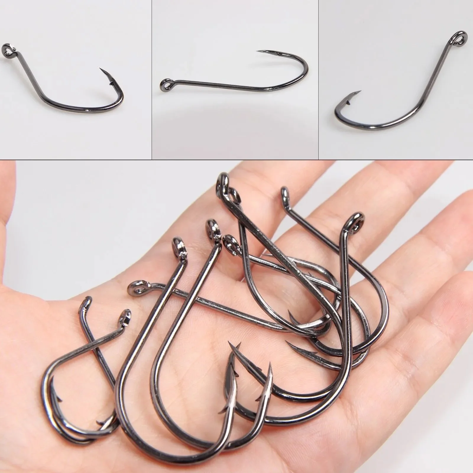 High Carbon Steel Black Nickel Offset Fish Hooks Strong Saltwater