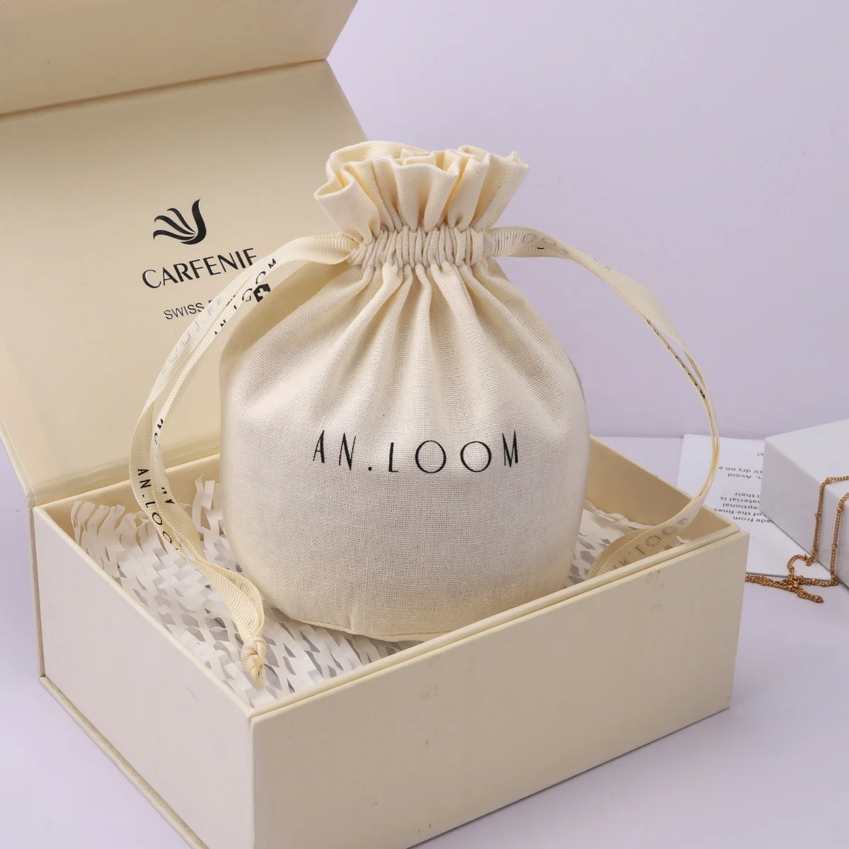Custom Logo Printed Round Bottom Cotton Linen Candle Pouch Drawstring Muslin Gift Candle Packing Cotton Bag