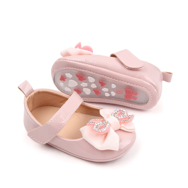 Baby Girls Diamond Bow Small Leather Shoes New Shallow Mouth Single Shoes Princess Shoes details