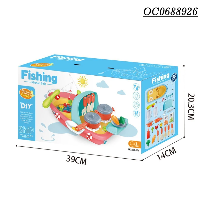 Wholesale fishing game toys mini simulation pink kids play toys kitchen for cooking