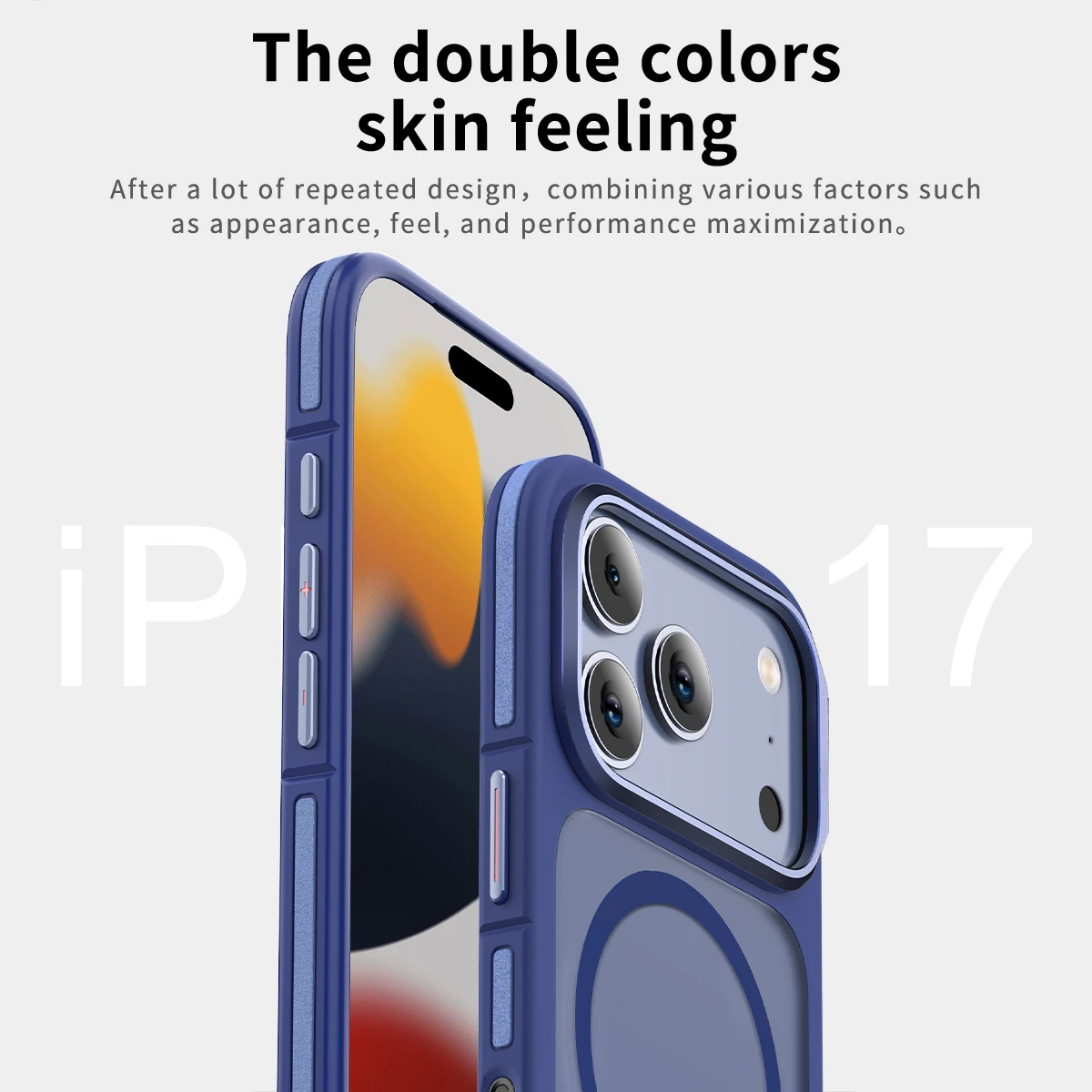 product dual tone skin texture shockproof matte hard pc tpu custom phone cover for iphone 17 pro max 16 15 pro with strong magnetic-5