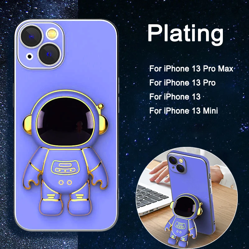 Luxury Astronaut Fold Standing Holder Phone Case For Iphone 15 14 11 12