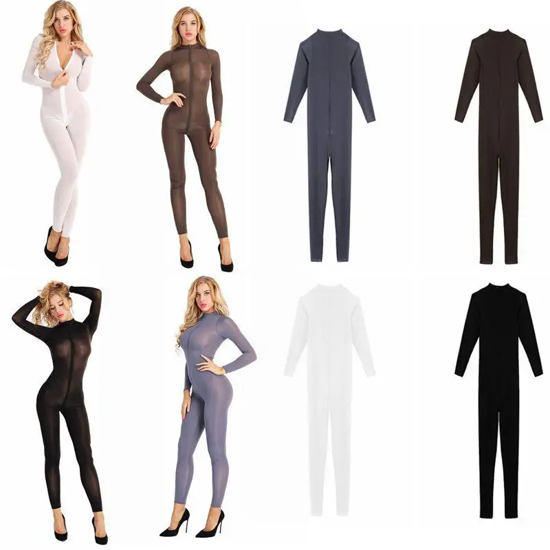 Wholesale Lingerie Double Zipper Sheer Smooth Open Crotch Jumpsuit Long