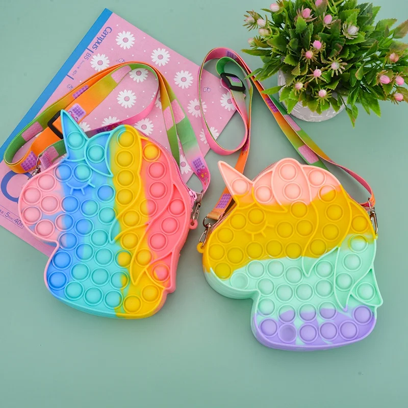 Custom rainbow color kids popular unicorn shoulder bag with adjustable shoulder strap