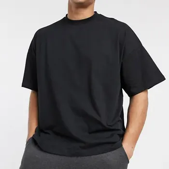 220grams Thick Cotton Men Streetwear Drop Shoulders Custom Cheap Black Plain T shirt Wholesale