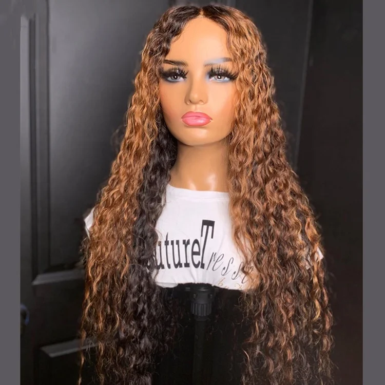 Water Wave Honey Blonde With Brown Highlight Color T Part Wig Wet And Wavy  Indian Human Hair 13x4x1 Lace Front Wigs - Buy Human Hair Lace Front Wigs,T  Part Wig,Honey Blonde Lace