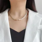 Pearl SP Statement Pearl Chain Stitching Necklace For Women Korean Pearl Rope Chain Gold Filled Necklace