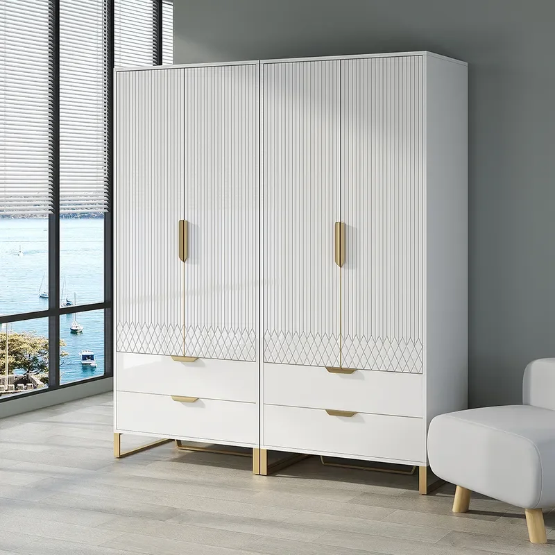 Modern white high wardrobe with storage bedroom cabinet clothing wardrobe