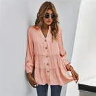 Top Women's Single Breasted Ruffled V-Neck Long Sleeve T-Shirt Blouse Top Casual
