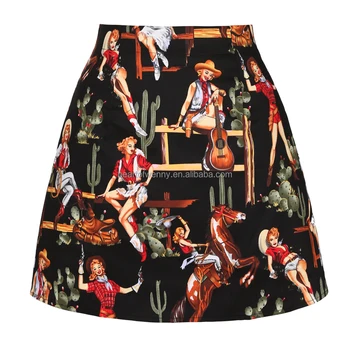 Black Cowgirl Cotton Retro Vintage Skirt SS0008 High Waist Women Sexy Mini Skirt