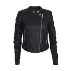 Women Jacket Manufacturer Price Thick Coated Recycle Polyester Short Black Women Pu Leather Moto Jacket
