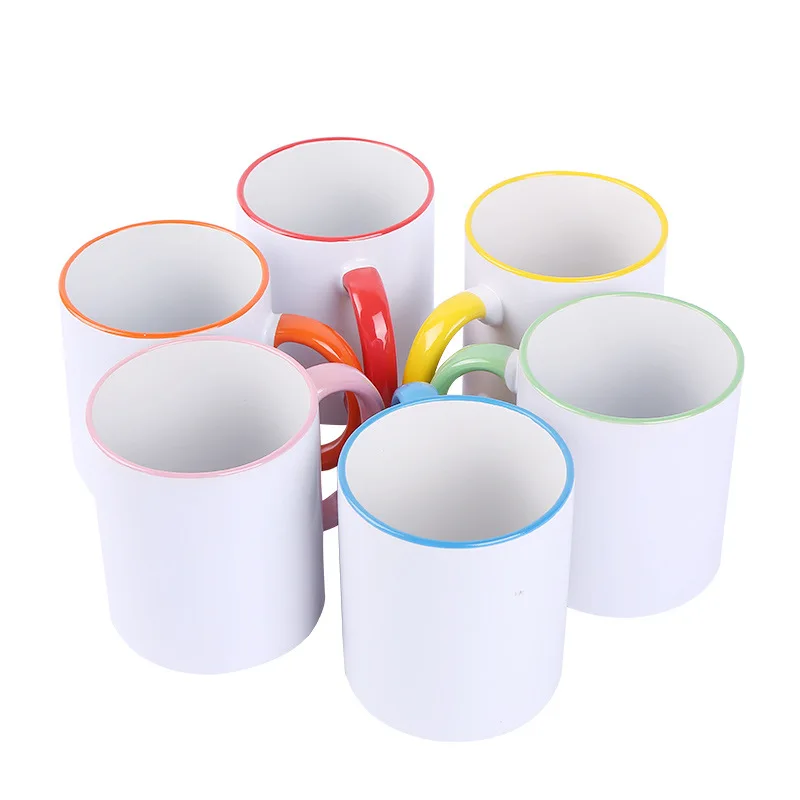 Best Price Custom Blank Sublimation Ceramic Mug With Colorful Handle And Rim