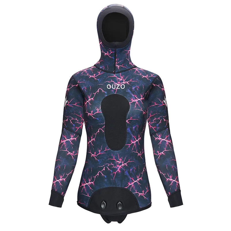 1.5mm Neoprene Sun Protection Keep Warm Camouflage Diving Suit Jacket Hooded One Piece Surfing Suit Vest