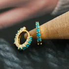 Turquoise Earring Earrings EH1215 Tiny Huggie Pave Diamond Gold Plated Opal Turquoise Hoop Earring