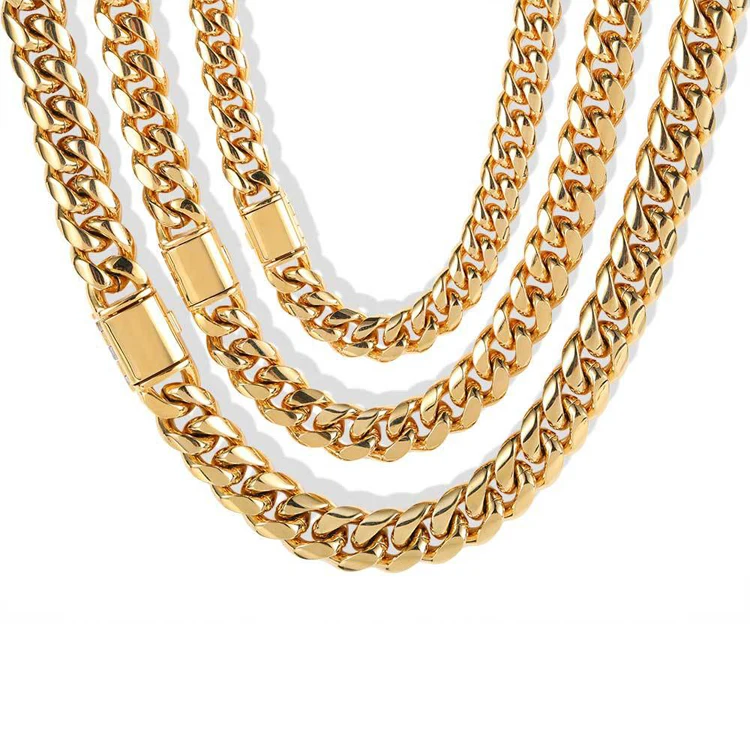 Gzys Jewelry Wholesale 10 12 14 Mm High Quality 18 K Gold Plated Chain  Stainless Steel Cuban Link Gold Chain Men - Buy 18 K Gold Plated Chain,18k  Gold Plated Stainless Steel