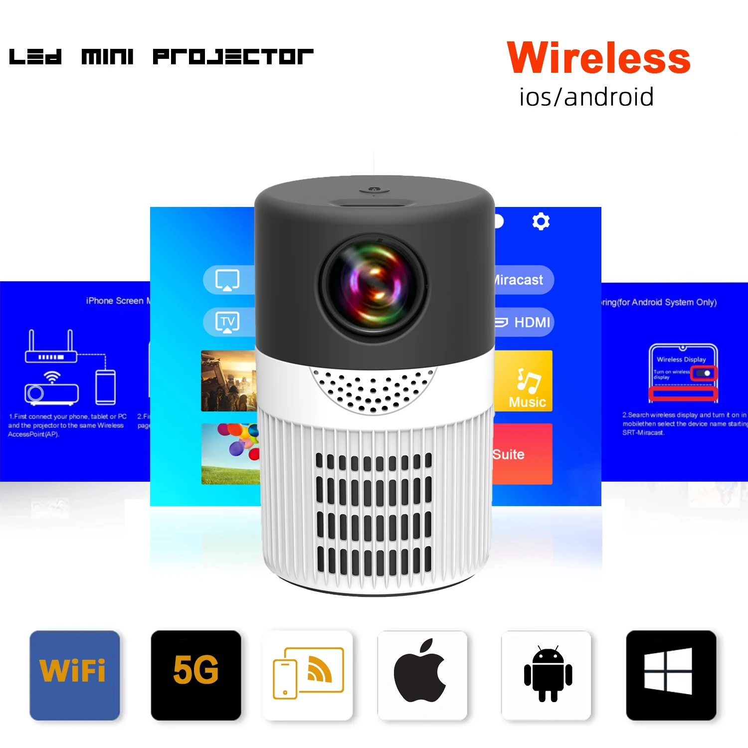 New YT400 Home HD Projector With 5G Wifi Support Android IOS Win For Xiaomi Iphone Huawei Mini Portable Mobile Phone Projector