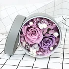 New Stylish Preserved Roses Hydrangea In Small Leather Box Case For Wedding Gift And Celebration