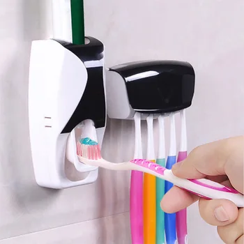 One Stop Shopping Wall Mounted Kids Automat Toothbrush Holder Set Bathroom Tooth Brush Holder Toothpaste Squeezer Dispenser