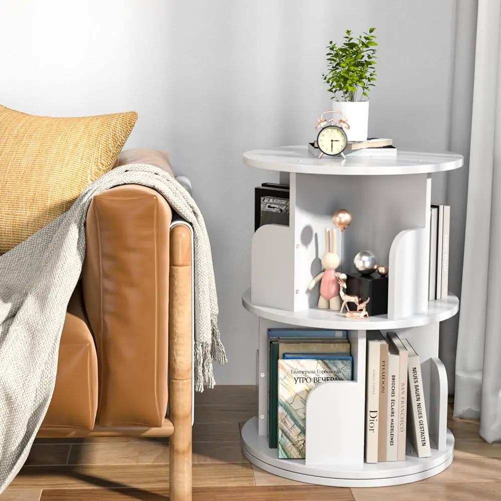 product zc custom 360 rotating wooden bookshelf childrens reading display book stand corner book rack decorative storage shelves-2
