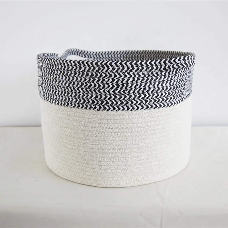 Folding handmade for household cotton rope basket living room plant rope basket toy storage basket with handles