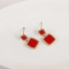 Red Earrings Hot Fashion Gold Plated Crystal Red Acrylic Square Shape Post Earrings For Wedding Party