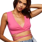 Pink Pink Corset Street Fashion Overlapping Frenulum Lovely Party Pink TANK Tops Adults Women Ladies Womenstank Top