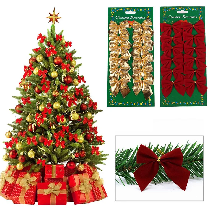 Coche Fiesta Dorado Boda ToDIDAF 12 Lazos de Navidad Lazo de Navidad Color Rojo para decoración de árbol de Navidad Plateado Papel Adorno