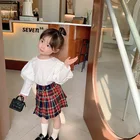 Xtm43024 Pleated Red Blue Plaid Infant Baby Girls Skirts Toddler Kids Skirt For Autumn Casual Outfit