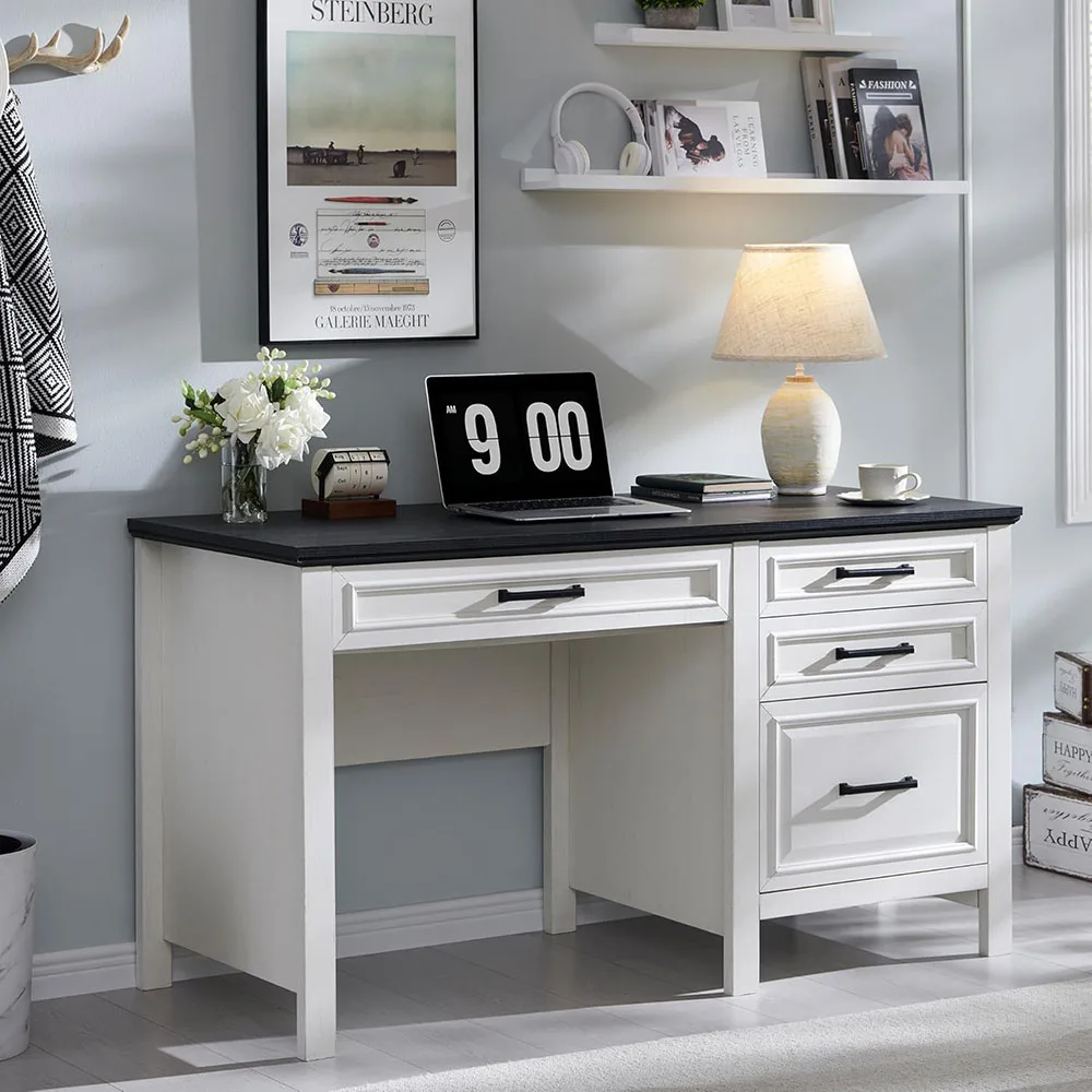 Modern Farmhouse 53 Inch White Home Office Desk with File Cabinet Letter T4 F4 Legal for Study and Writing factory