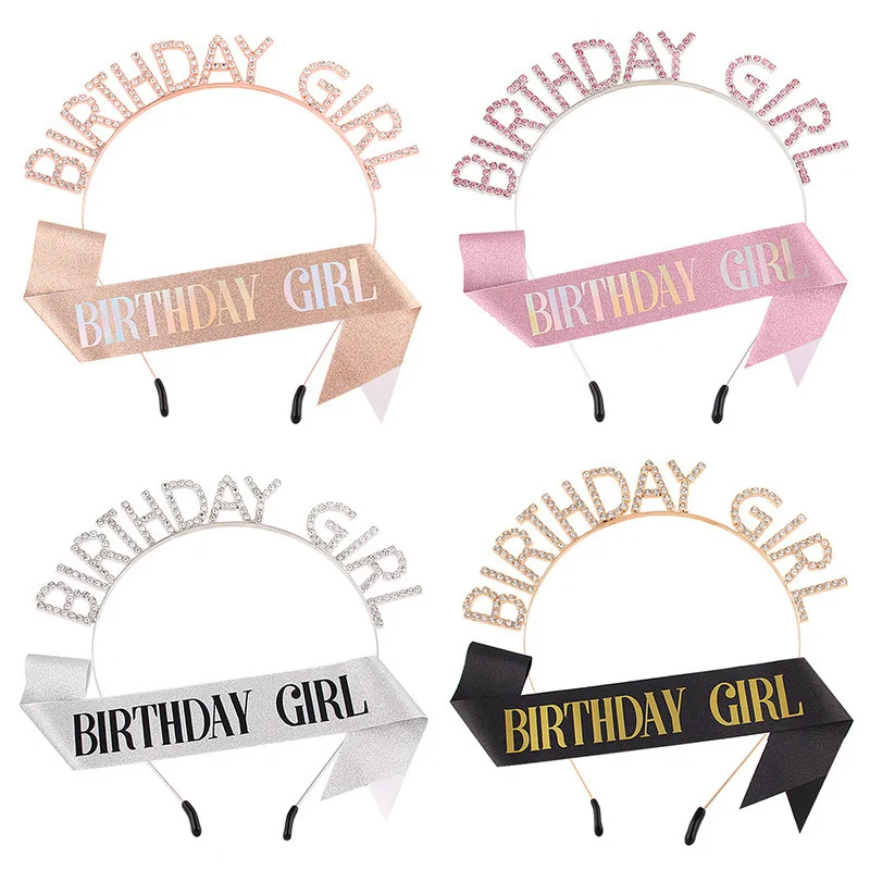 Rose Gold Birthday Party Head Strap Metal Happy Birthday Party Photo Props Headband And Sash Kit