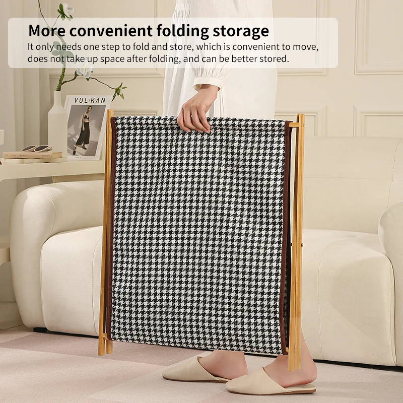 Bamboo X-frame Laundry Hamper Collapsible Dirty Clothes Laundry Basket Foldable Storage for Household