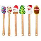 Christmas Theme Highly Heat Resistance Non-Stick Silicone Baking Spatula Set With Wood Handle