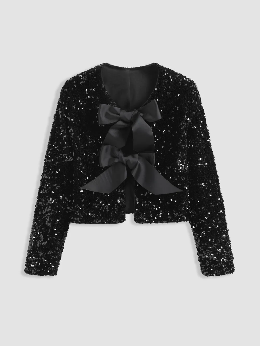 OEM ODM New Bow Cardigan Jacket Women's Round Neck Long Sleeve Loose Sexy Sequined Short Top