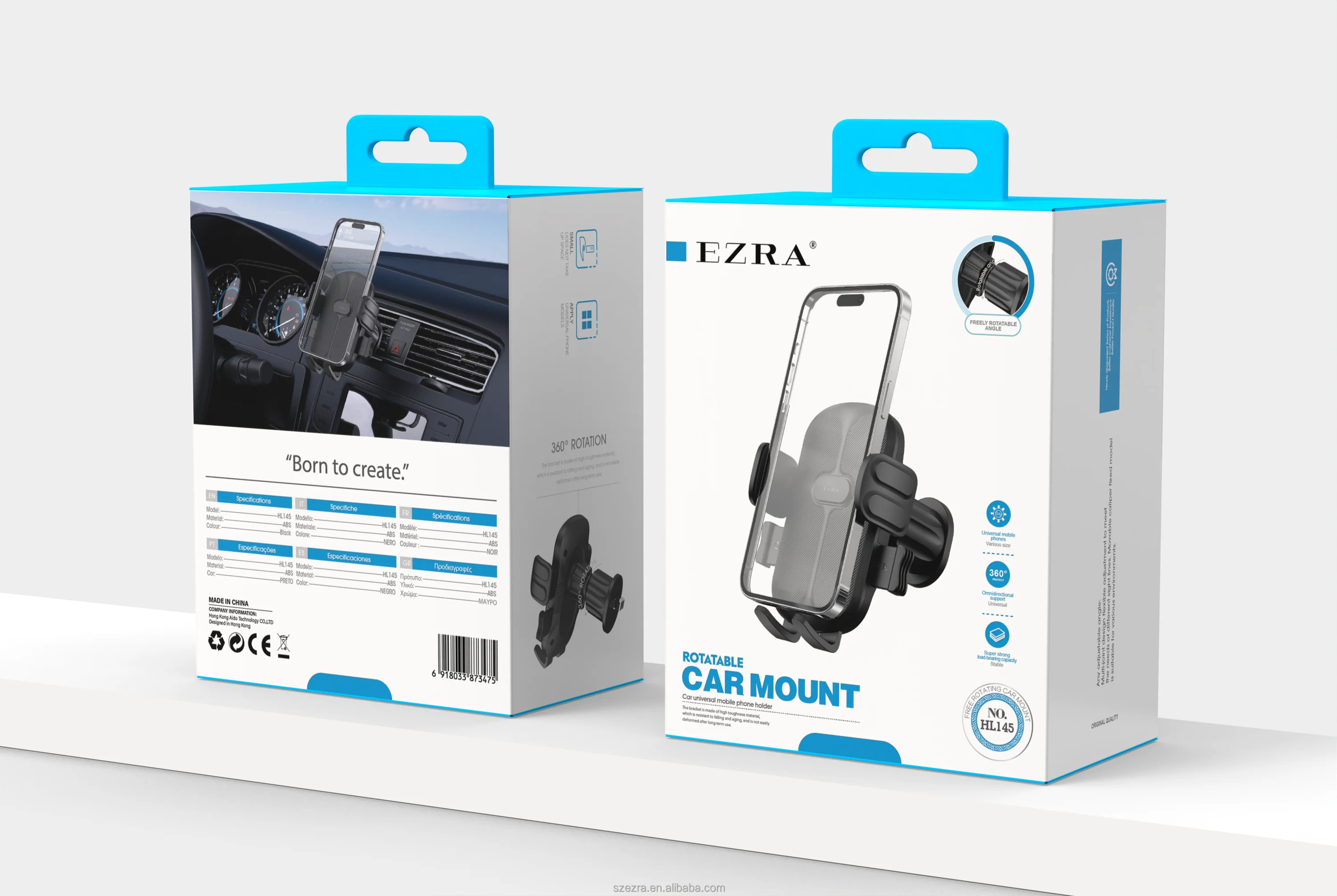 EZRA ABS Car Phone Holder 360 Rotating Dashboard Windshield Air Vent Mount Universal Adjustable Clip for Smartphones