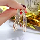 Hoop Tripe Layered Round Circle C-Shaped Rhinestone Crystal Girl Bling Hoop Earrings
