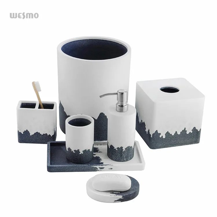 Hotel 5 pieces Polyresin Accessories Bathroom Sets For Home Decorations Luxury Black Resin Bathroom Accessories Set