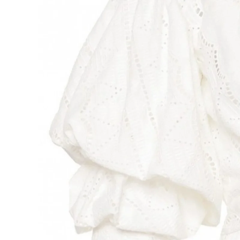 White Summer Vintage Dress Midi Button V Neck Maxi Korean Elegant Puff Sleeve Dresses Women Casual Summer Long  Dresses