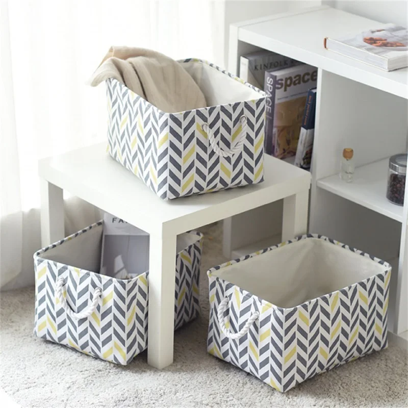 colour printing Storage Shelf Baskets Organizer Fabric Basket with Handles Collapsible Cotton Linen Fabric Baskets Kids Toy Stor