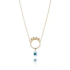 Blue BXY Wholesale Fashion Female Jewelry Trendy Custom Geometric Round Copper Gold Pendant Blue Evil Eye Necklace Girl