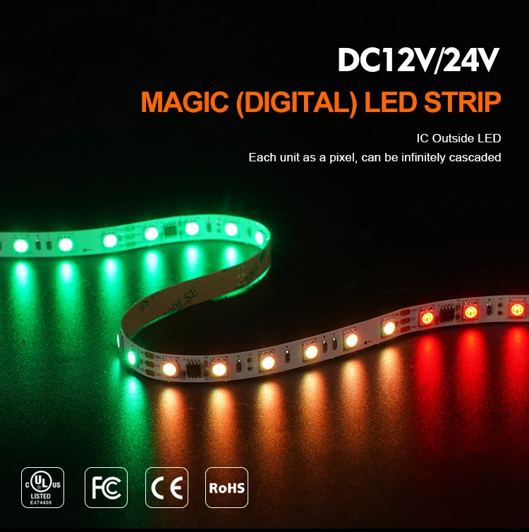 High Quality Indoor Decorative Colorful LED Strip SMD5050 60leds/m 24V 10mm RGB LED Light Strip manufacture