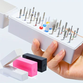 Professional 30-Hole Nail Drill Grinding Head Easy-to-Store Quick-to-Use Plastic Display Box Holder Nail Beauty Tools Acryl DIY