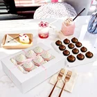Custom 6 Pcs Birthday Christmas Wedding Cup Cake Packaging Cupacke Cake Boxes In Bulk With Window