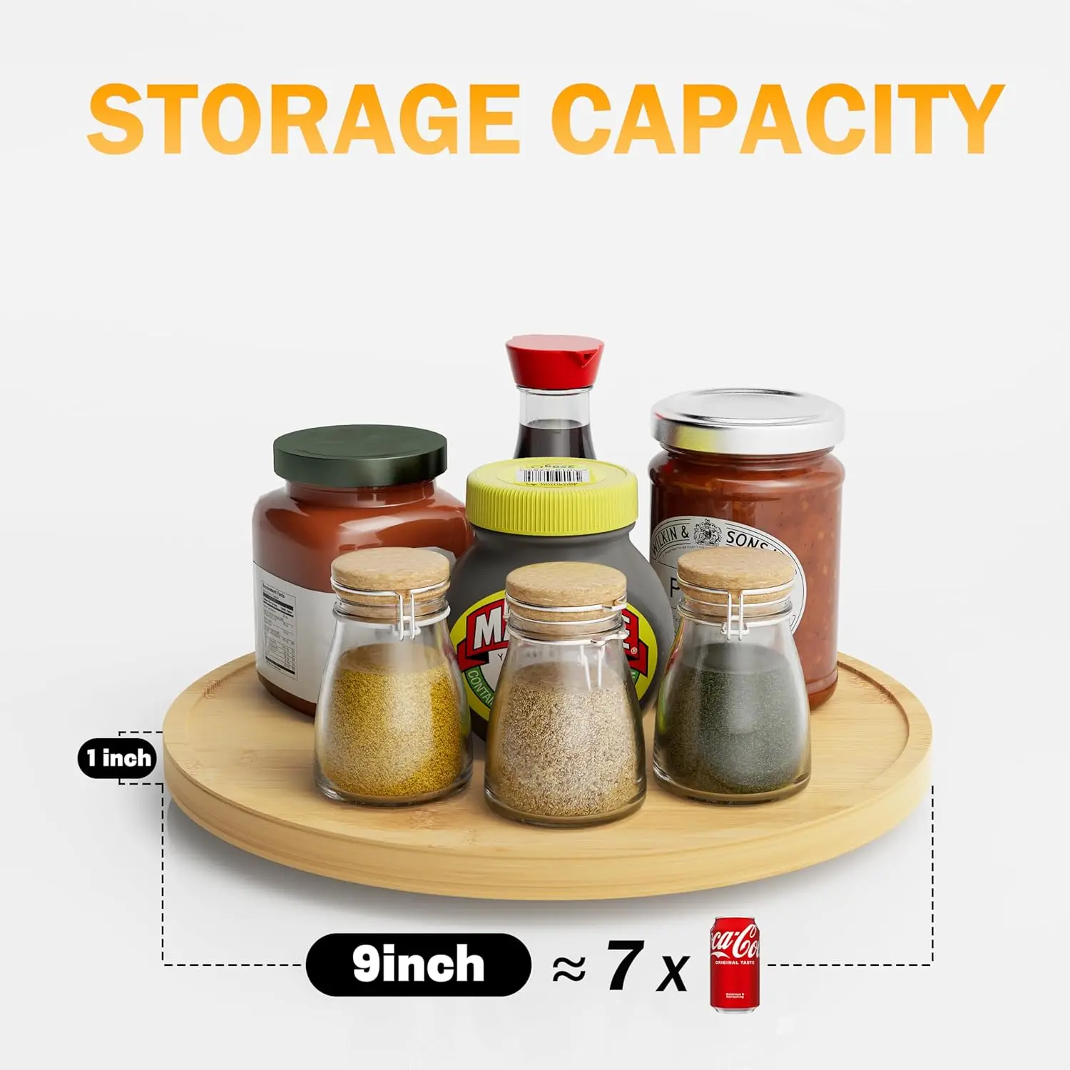 product bamboo lazy susan organizer non skid kitchen rotating spice rack wood turntable kitchen cabinet storage shelves-13